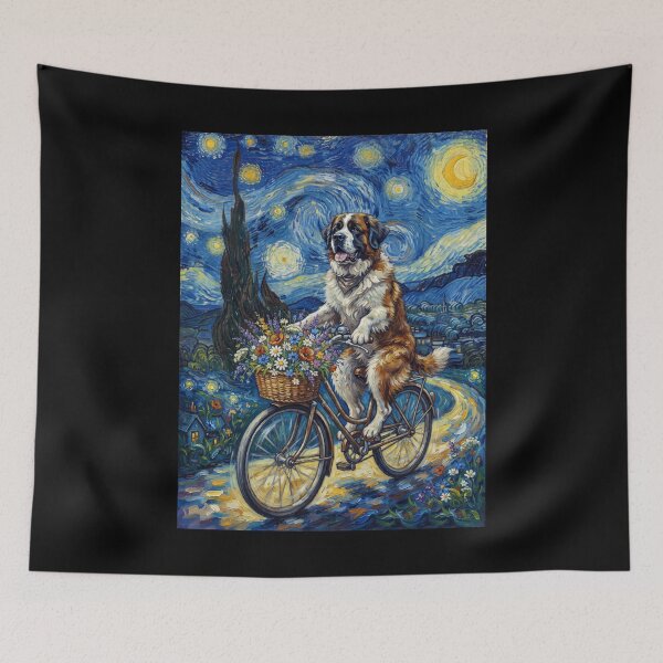 Item preview, Saint Bernard Biking Bike Starry Night Van Gogh Art Dog Lover designed and sold by dian-rody-crest.