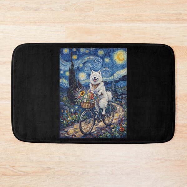 Item preview, Samoyed Biking Bike Starry Night Van Gogh Art Dog Lover designed and sold by dian-rody-crest.