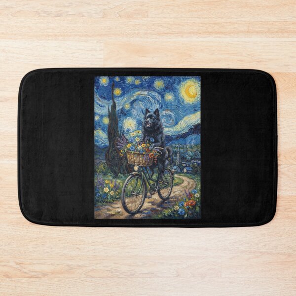 Item preview, Schipperke Biking Bike Starry Night Van Gogh Art Dog Lover designed and sold by dian-rody-crest.