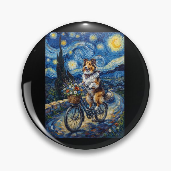 Item preview, Shetland Sheepdog Biking Bike Starry Night Van Gogh Art Dog Lover designed and sold by dian-rody-crest.