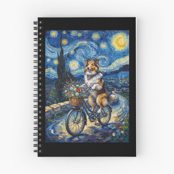 Item preview, Shetland Sheepdog Biking Bike Starry Night Van Gogh Art Dog Lover designed and sold by dian-rody-crest.