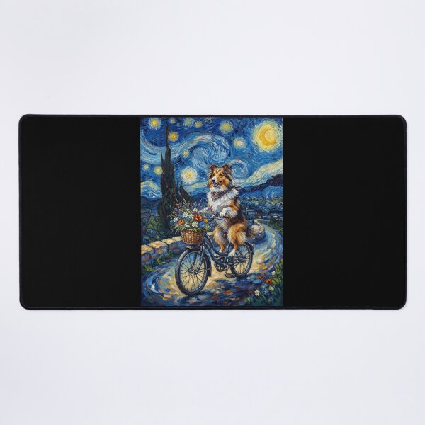 Item preview, Shetland Sheepdog Biking Bike Starry Night Van Gogh Art Dog Lover designed and sold by dian-rody-crest.