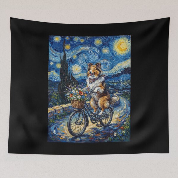 Item preview, Shetland Sheepdog Biking Bike Starry Night Van Gogh Art Dog Lover designed and sold by dian-rody-crest.