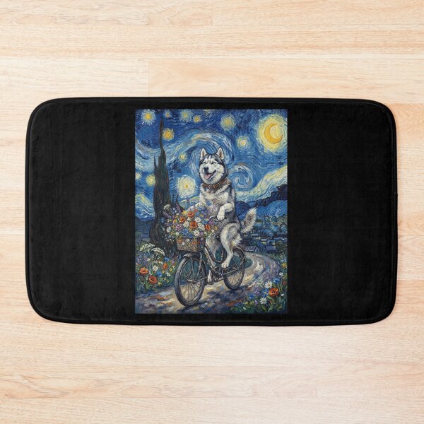 Item preview, Siberian Husky Biking Bike Starry Night Van Gogh Art Dog Lover designed and sold by dian-rody-crest.