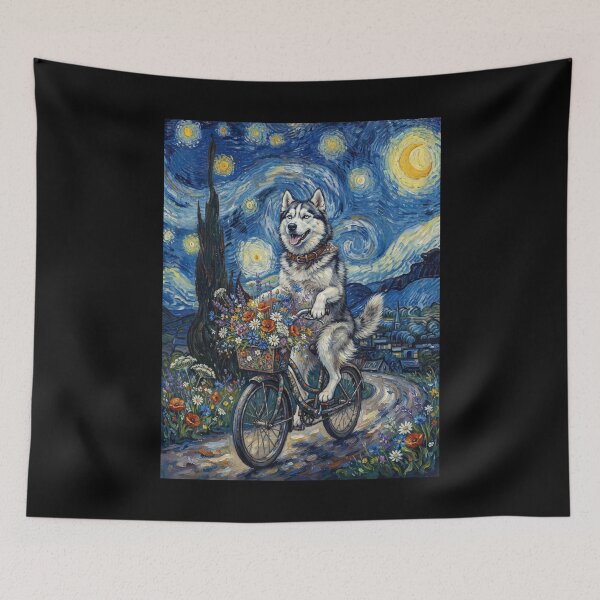 Item preview, Siberian Husky Biking Bike Starry Night Van Gogh Art Dog Lover designed and sold by dian-rody-crest.