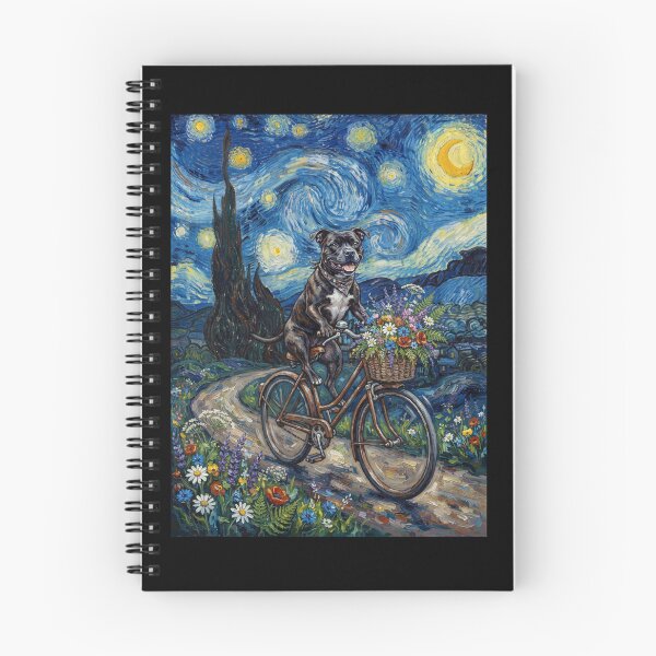 Item preview, Staffordshire Bull Terrier Biking Bike Starry Night Van Gogh Art Dog Lover designed and sold by dian-rody-crest.