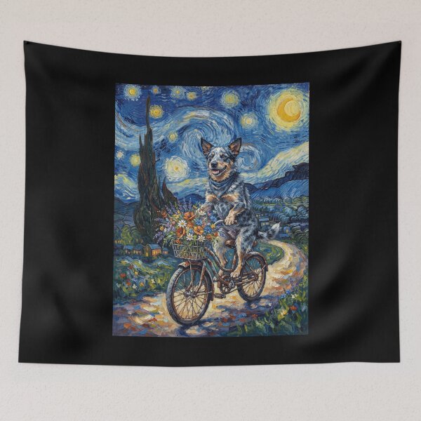 Item preview, Texas Heeler Biking Bike Starry Night Van Gogh Art Dog Lover designed and sold by dian-rody-crest.