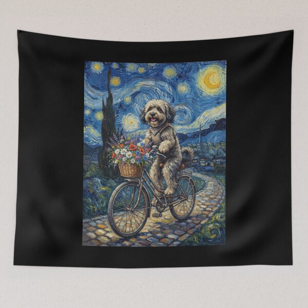 Item preview, Tibetan Terrier Biking Bike Starry Night Van Gogh Art Dog Lover designed and sold by dian-rody-crest.