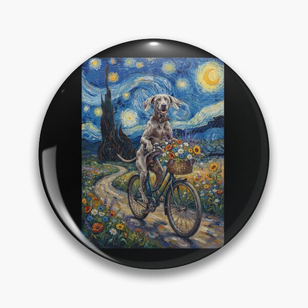 Item preview, Weimaraner Biking Bike Starry Night Van Gogh Art Dog Lover designed and sold by dian-rody-crest.