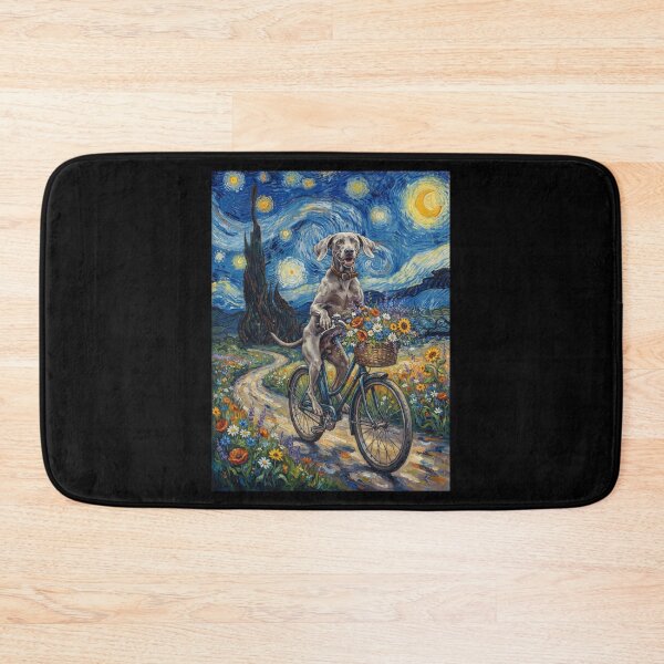 Item preview, Weimaraner Biking Bike Starry Night Van Gogh Art Dog Lover designed and sold by dian-rody-crest.