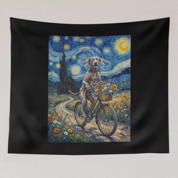 Item preview, Weimaraner Biking Bike Starry Night Van Gogh Art Dog Lover designed and sold by dian-rody-crest.