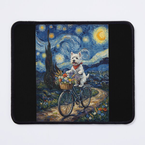 Item preview, West Highland White Terrier Biking Bike Starry Night Van Gogh Art Dog Lover designed and sold by dian-rody-crest.