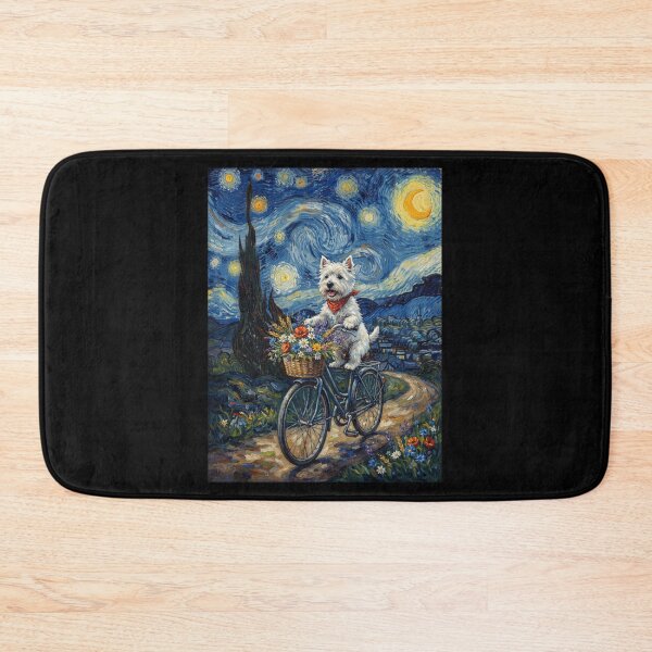 Item preview, West Highland White Terrier Biking Bike Starry Night Van Gogh Art Dog Lover designed and sold by dian-rody-crest.