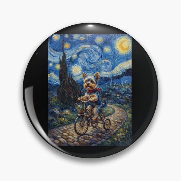 Item preview, Yorkshire Terrier Biking Bike Starry Night Van Gogh Art Dog Lover designed and sold by dian-rody-crest.