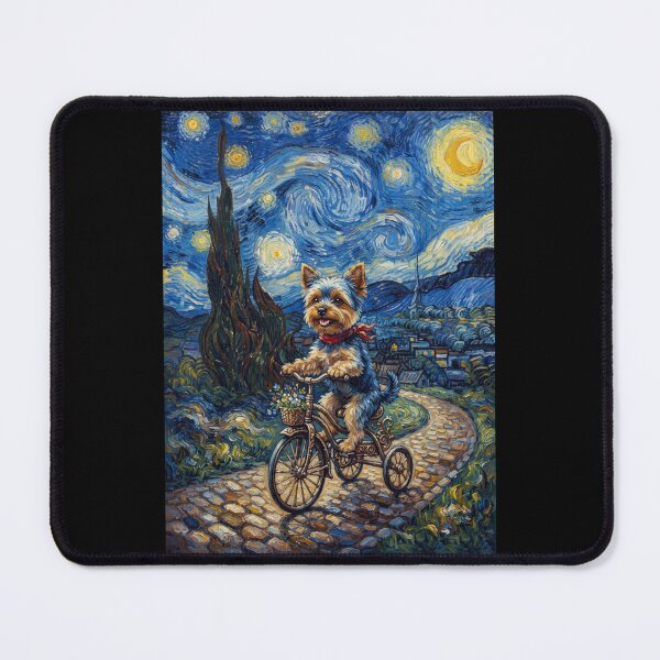 Item preview, Yorkshire Terrier Biking Bike Starry Night Van Gogh Art Dog Lover designed and sold by dian-rody-crest.
