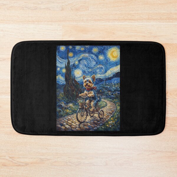 Item preview, Yorkshire Terrier Biking Bike Starry Night Van Gogh Art Dog Lover designed and sold by dian-rody-crest.