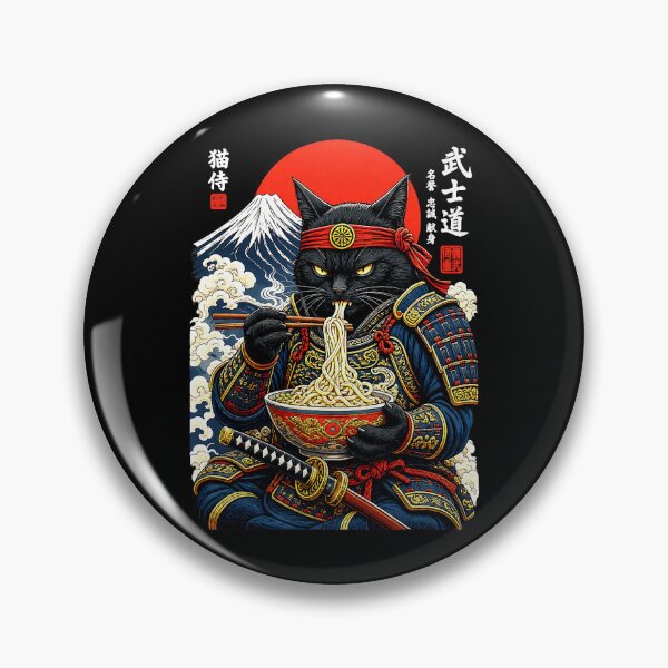 Item preview, Samurai Cat Enjoying Ramen Japanese Art designed and sold by nryum.