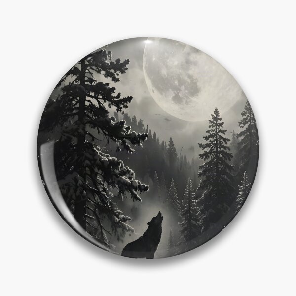 Item preview, Call of the Winter Moon – Lone Wolf in the Mountains designed and sold by DreamyWallVibes.