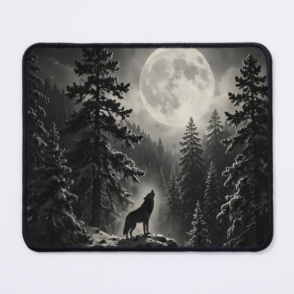 Item preview, Call of the Winter Moon – Lone Wolf in the Mountains designed and sold by DreamyWallVibes.