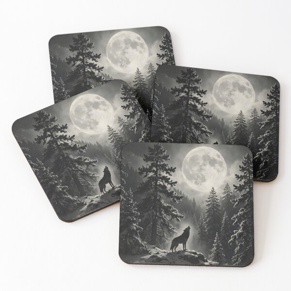 Item preview, Call of the Winter Moon – Lone Wolf in the Mountains designed and sold by DreamyWallVibes.