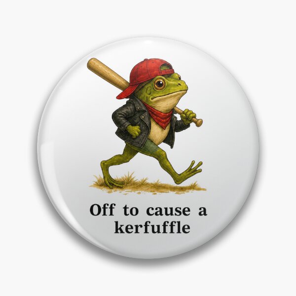 Item preview, Off To Cause A Kerfuffle Tough Frog With Baseball Bat Graphic designed and sold by dartoffofo⭐⭐⭐⭐⭐.