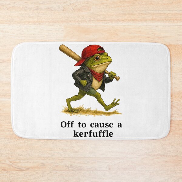 Item preview, Off To Cause A Kerfuffle Tough Frog With Baseball Bat Graphic designed and sold by dartoffofo⭐⭐⭐⭐⭐.