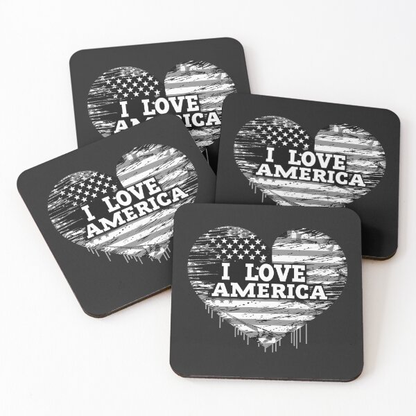 Item preview, I Love America Heart Flag Patriotic USA Distressed Black and White Art designed and sold by inkoutninja.
