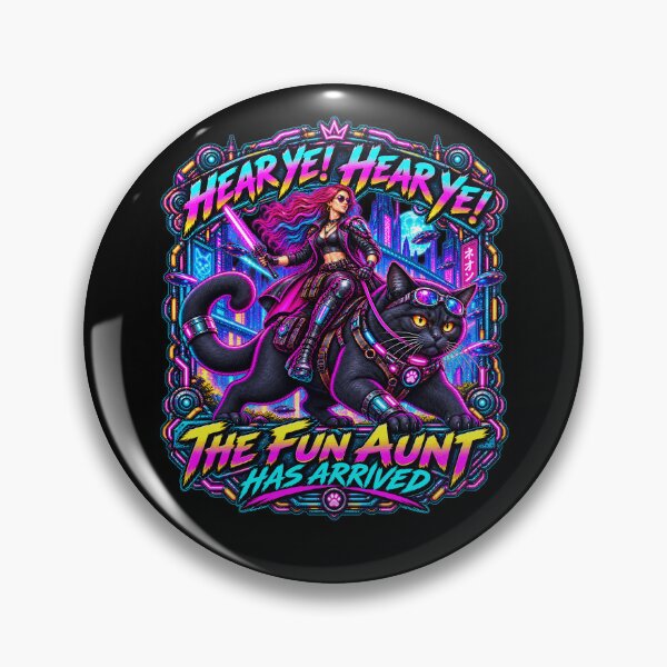Item preview, Hear Ye Hear Ye The Fun Aunt Has Arrived – Cool Aunt Cyberpunk Black Cat Design designed and sold by PosiMCreations.