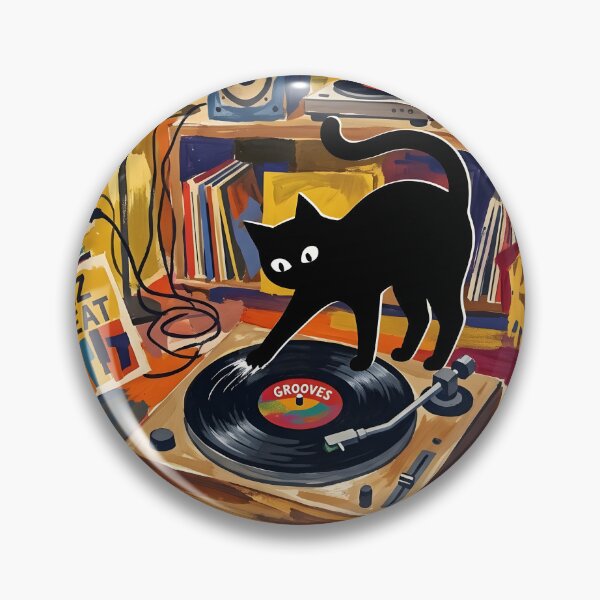 Item preview, DJ Black Cat Scratching Vinyl Record Matisse Style Art Print designed and sold by DuckOddity.