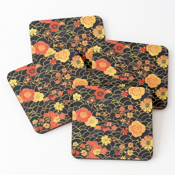 Item preview, Vintage Japanese Red And Golden Flowers On Black designed and sold by DEC02.