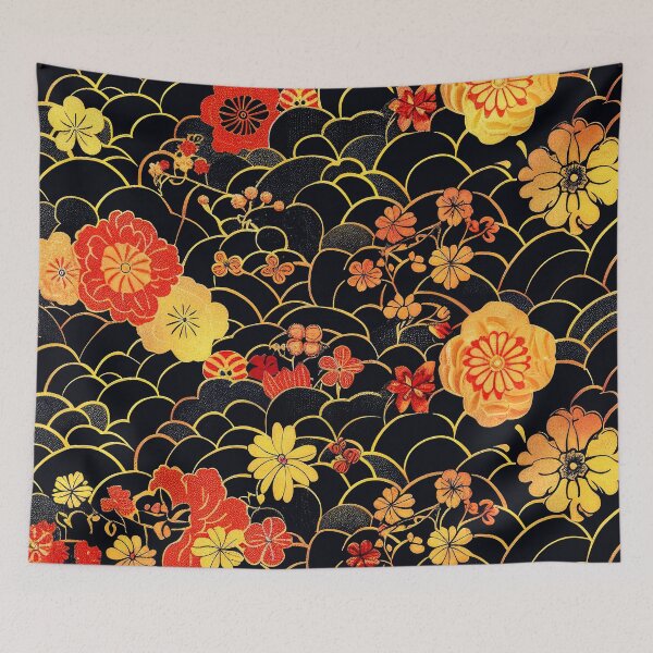 Item preview, Vintage Japanese Red And Golden Flowers On Black designed and sold by DEC02.