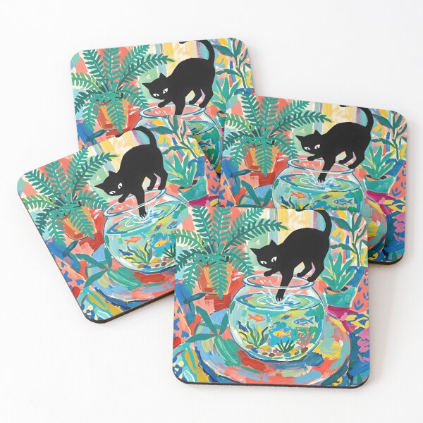 Item preview, Curious Black Cat Dipping Paw in Fishbowl Matisse Style Print designed and sold by DuckOddity.
