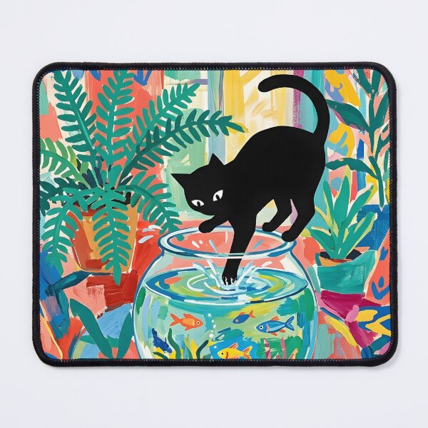 Item preview, Curious Black Cat Dipping Paw in Fishbowl Matisse Style Print designed and sold by DuckOddity.