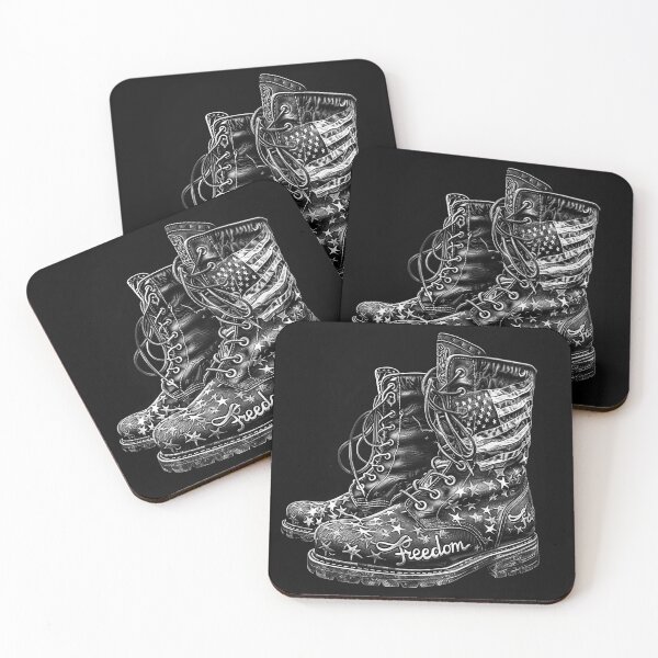 Item preview, Freedom Combat Boots American Flag Patriotic Military Black and White Art designed and sold by inkoutninja.