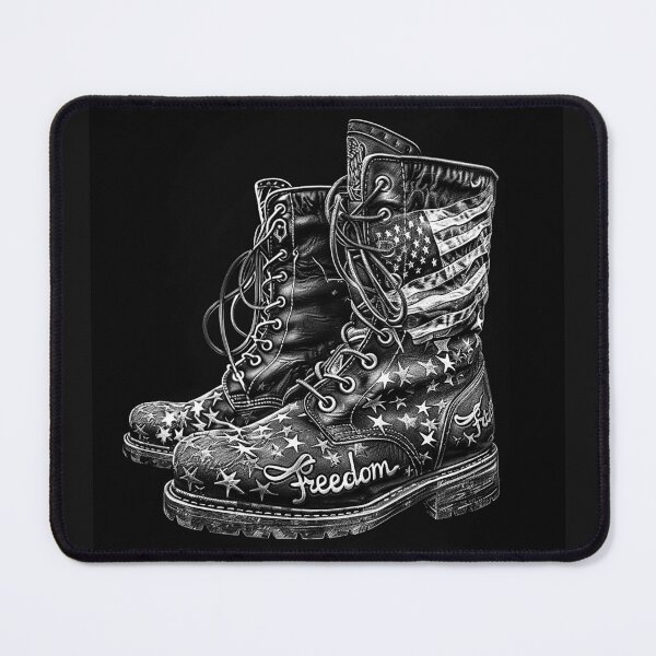 Item preview, Freedom Combat Boots American Flag Patriotic Military Black and White Art designed and sold by inkoutninja.