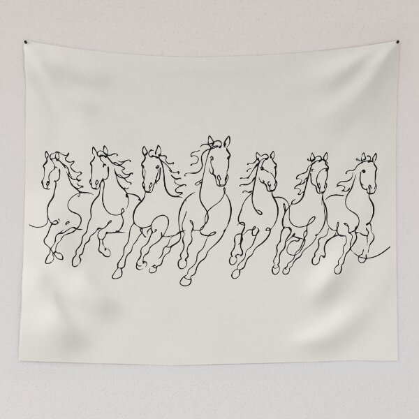 Item preview, Seven Running Horses One Line Art Drawing designed and sold by FemmePod.