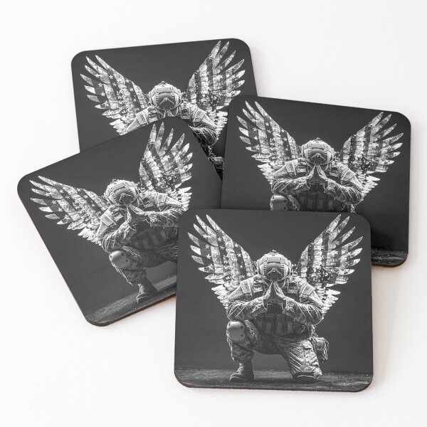 Item preview, Praying Soldier Angel with American Flag Wings Patriotic Military Memorial Art designed and sold by inkoutninja.