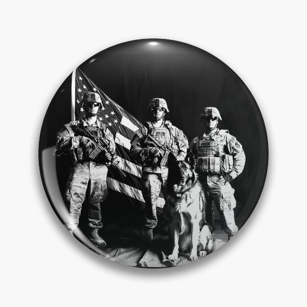 Item preview, American Soldiers with Military Working Dog Patriotic Flag Tribute Black and White Art designed and sold by inkoutninja.