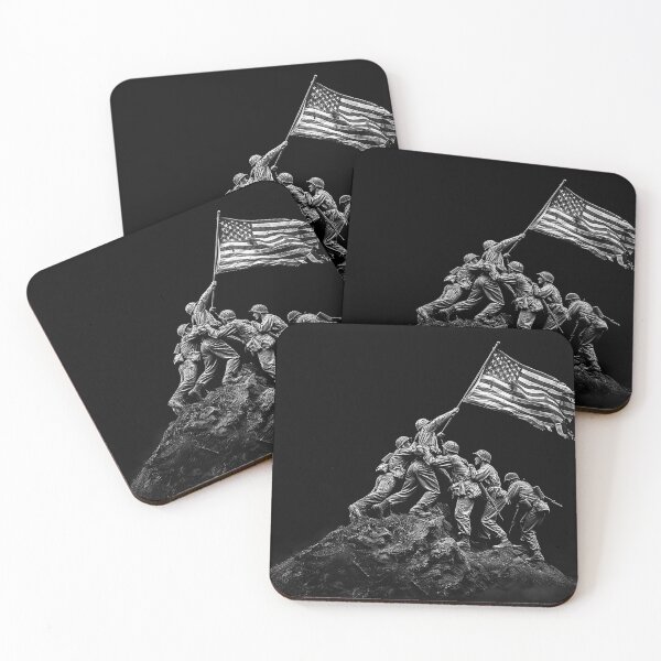 Item preview, WWII Soldiers Raising American Flag Patriotic Military Tribute Black and White Art designed and sold by inkoutninja.