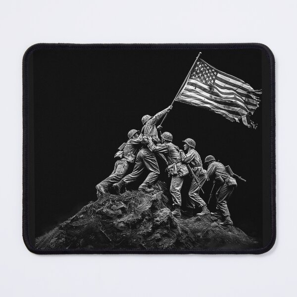 Item preview, WWII Soldiers Raising American Flag Patriotic Military Tribute Black and White Art designed and sold by inkoutninja.
