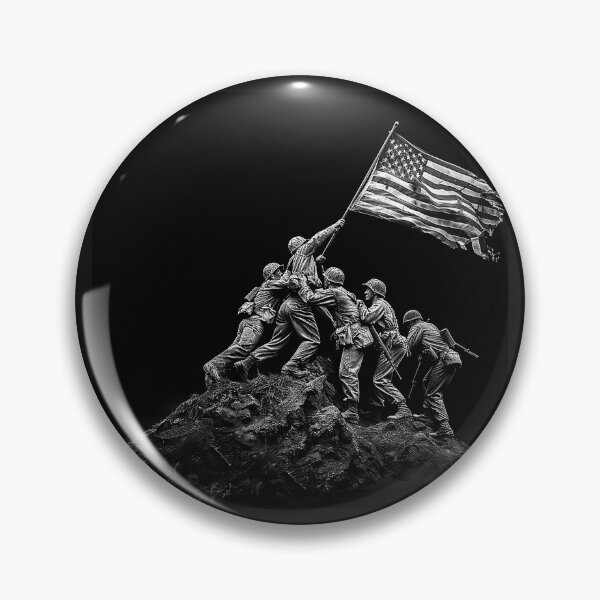 Item preview, WWII Soldiers Raising American Flag Patriotic Military Tribute Black and White Art designed and sold by inkoutninja.