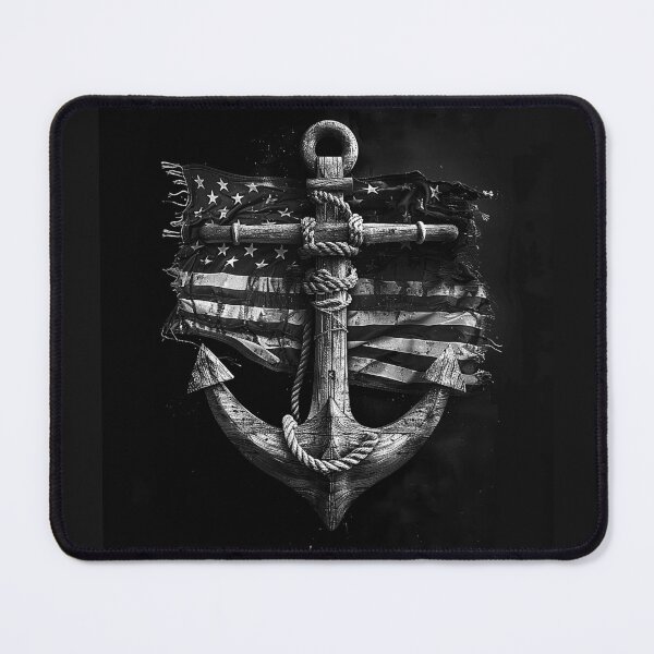 Item preview, American Flag Anchor Patriotic Nautical Freedom Black and White Art designed and sold by inkoutninja.