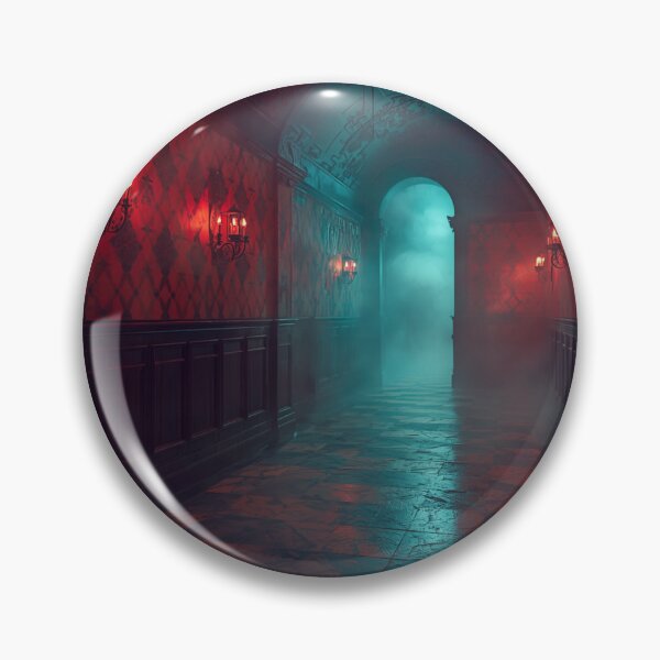 Item preview, Gothic Haunted Manor Hallway Crimson Sconces Foggy Teal Archway designed and sold by Uniquely Yours.