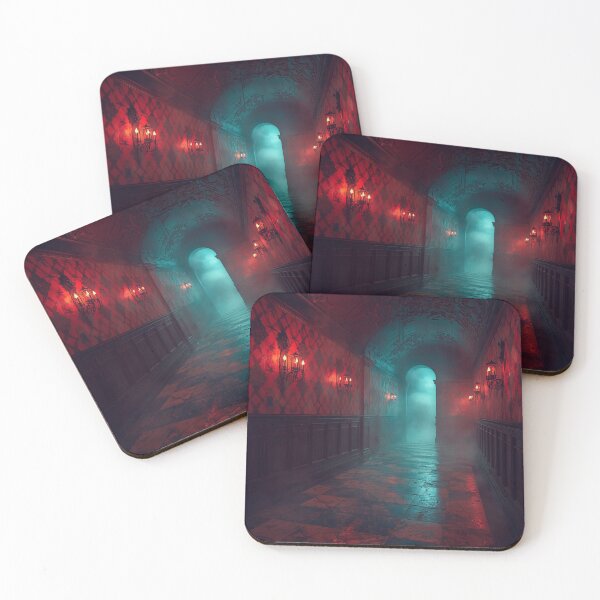 Item preview, Gothic Haunted Manor Hallway Crimson Sconces Foggy Teal Archway designed and sold by Uniquely Yours.