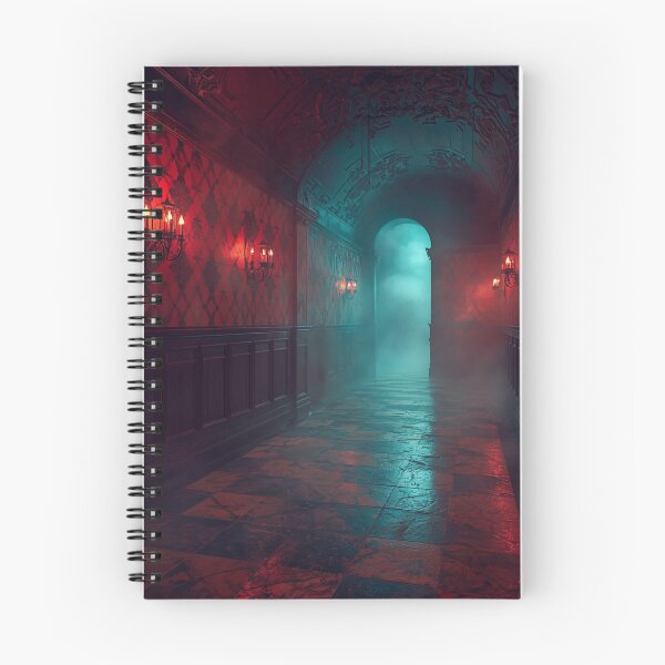 Item preview, Gothic Haunted Manor Hallway Crimson Sconces Foggy Teal Archway designed and sold by Uniquely Yours.