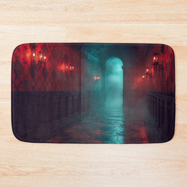 Item preview, Gothic Haunted Manor Hallway Crimson Sconces Foggy Teal Archway designed and sold by Uniquely Yours.