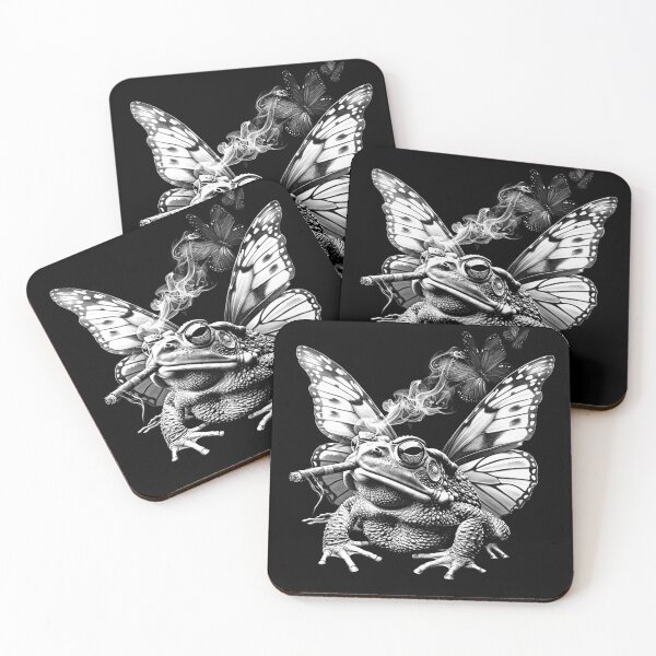Item preview, Smoking Butterfly Frog Surreal Winged Toad Black and White Fantasy Art designed and sold by inkoutninja.