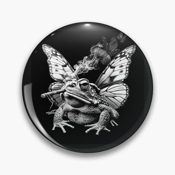 Item preview, Smoking Butterfly Frog Surreal Winged Toad Black and White Fantasy Art designed and sold by inkoutninja.