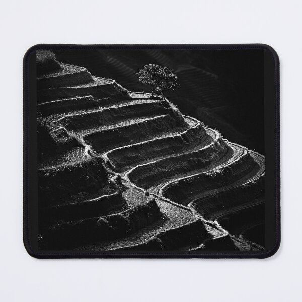 Item preview, Terraced Hillside with Lone Tree Black and White Landscape Art designed and sold by inkoutninja.
