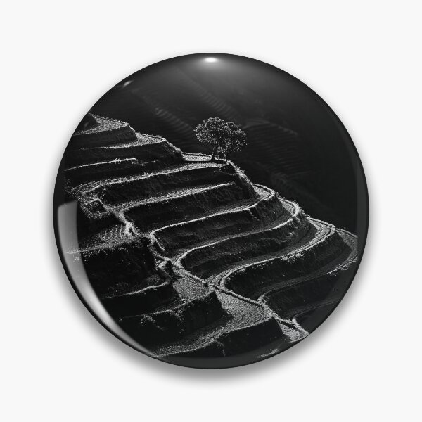 Item preview, Terraced Hillside with Lone Tree Black and White Landscape Art designed and sold by inkoutninja.